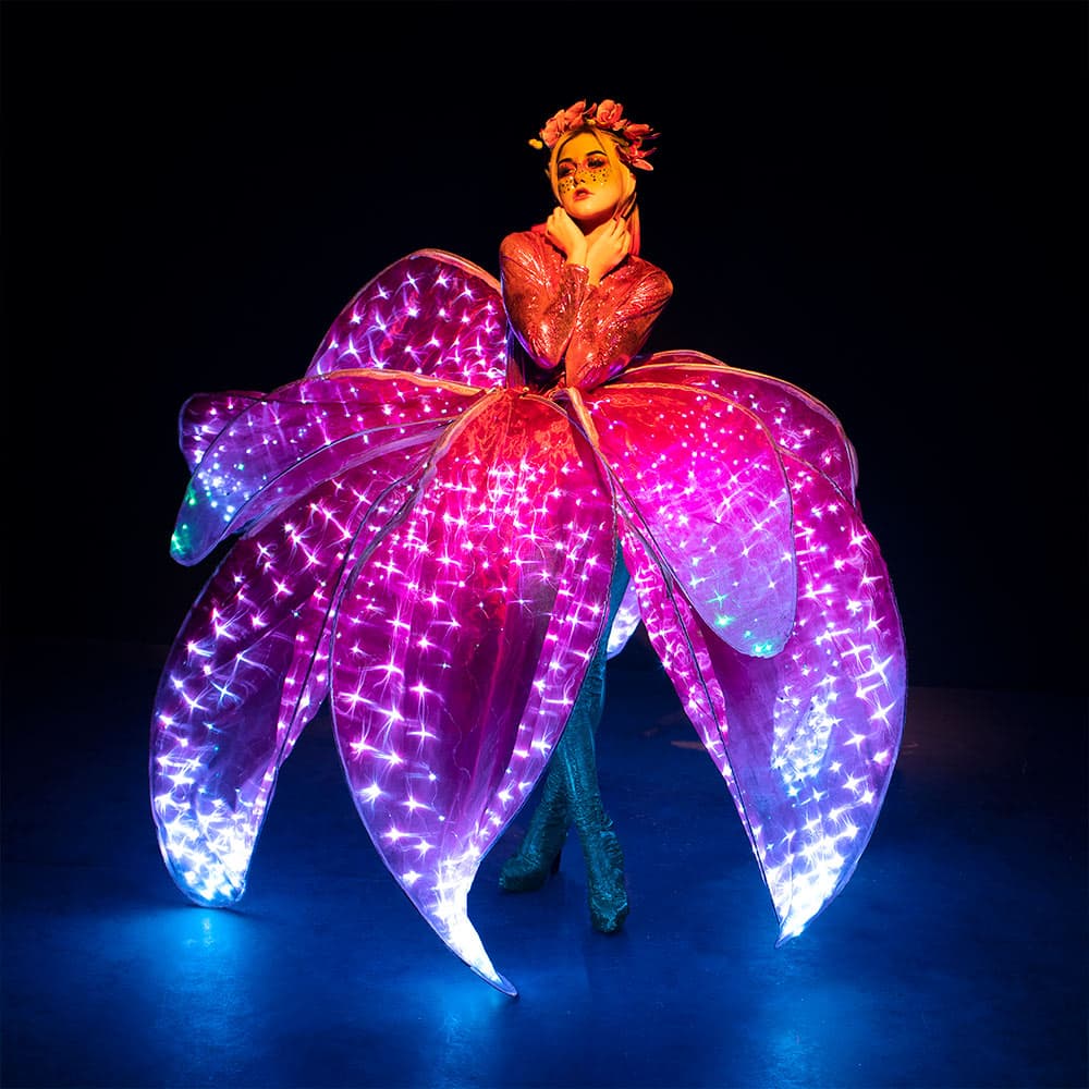 Hejki Smart Pixel Glowing Flower Dress in Red