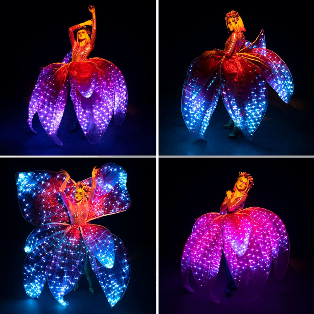 Hejki Smart Pixel Glowing Flower Dress in Red