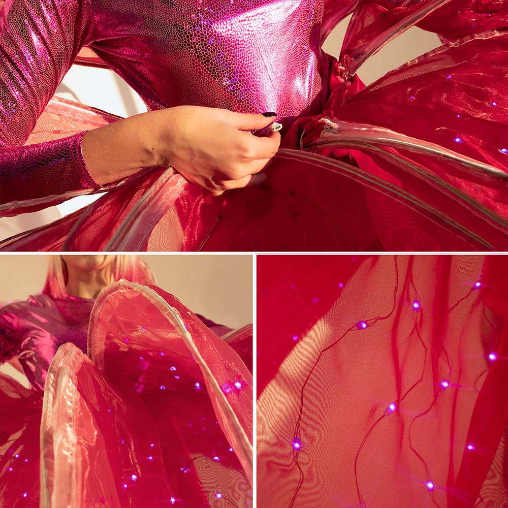 Hejki Smart Pixel Glowing Flower Dress in Red